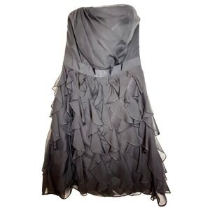 White House Black Market Black Strapless Ruffle Cocktail Dress Size 8 Chiffon